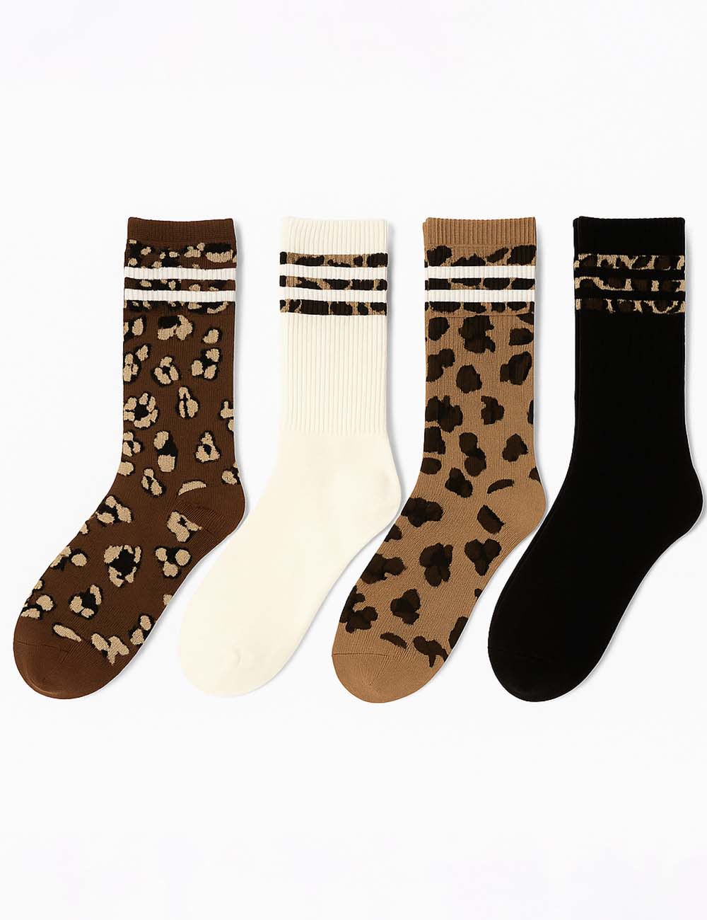 Ladies Vintage Leopard Striped Pattern Crew Knit Socks