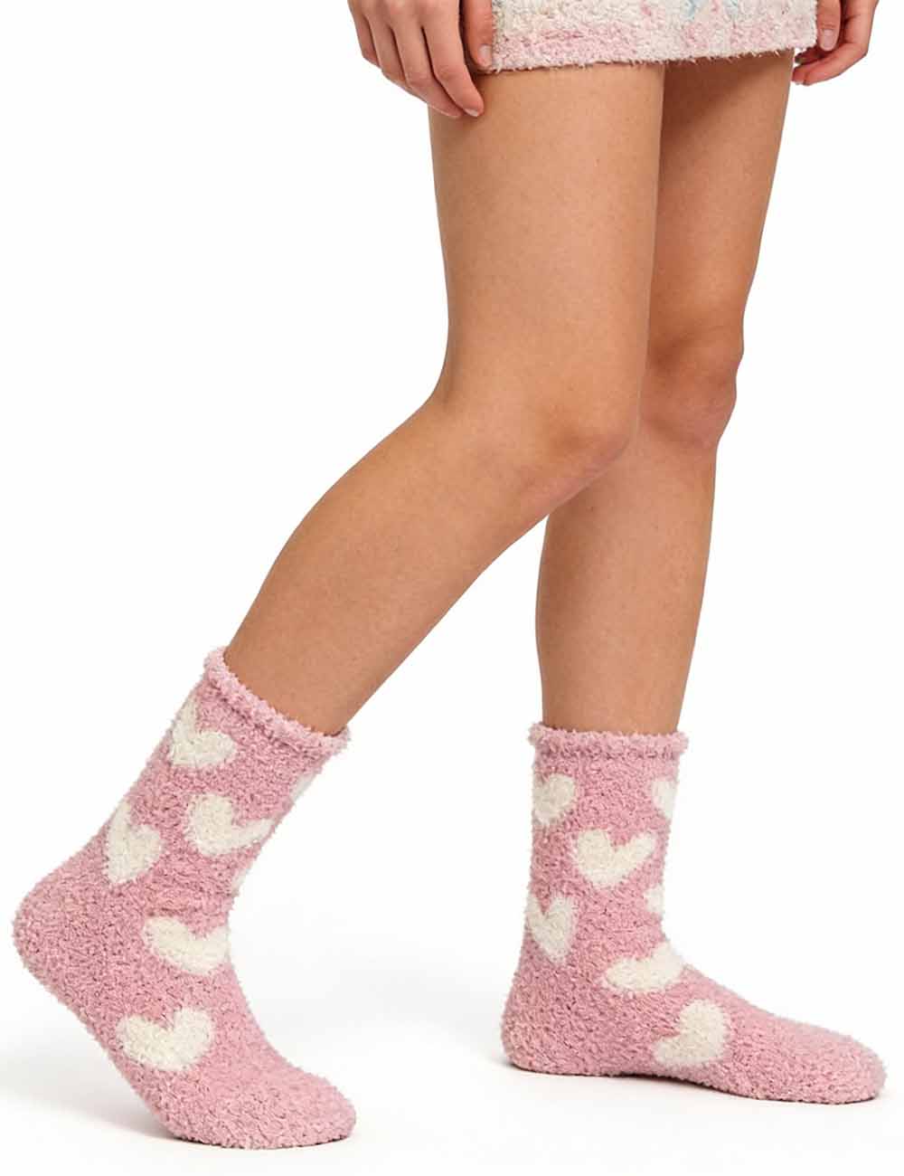 Ladies Valentine Heart Pattern Fuzzy Lounge Slipper Socks
