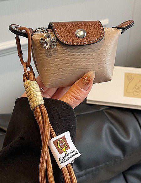 Ladies Color Block Flap Mini Wallet Bag with Key Chain