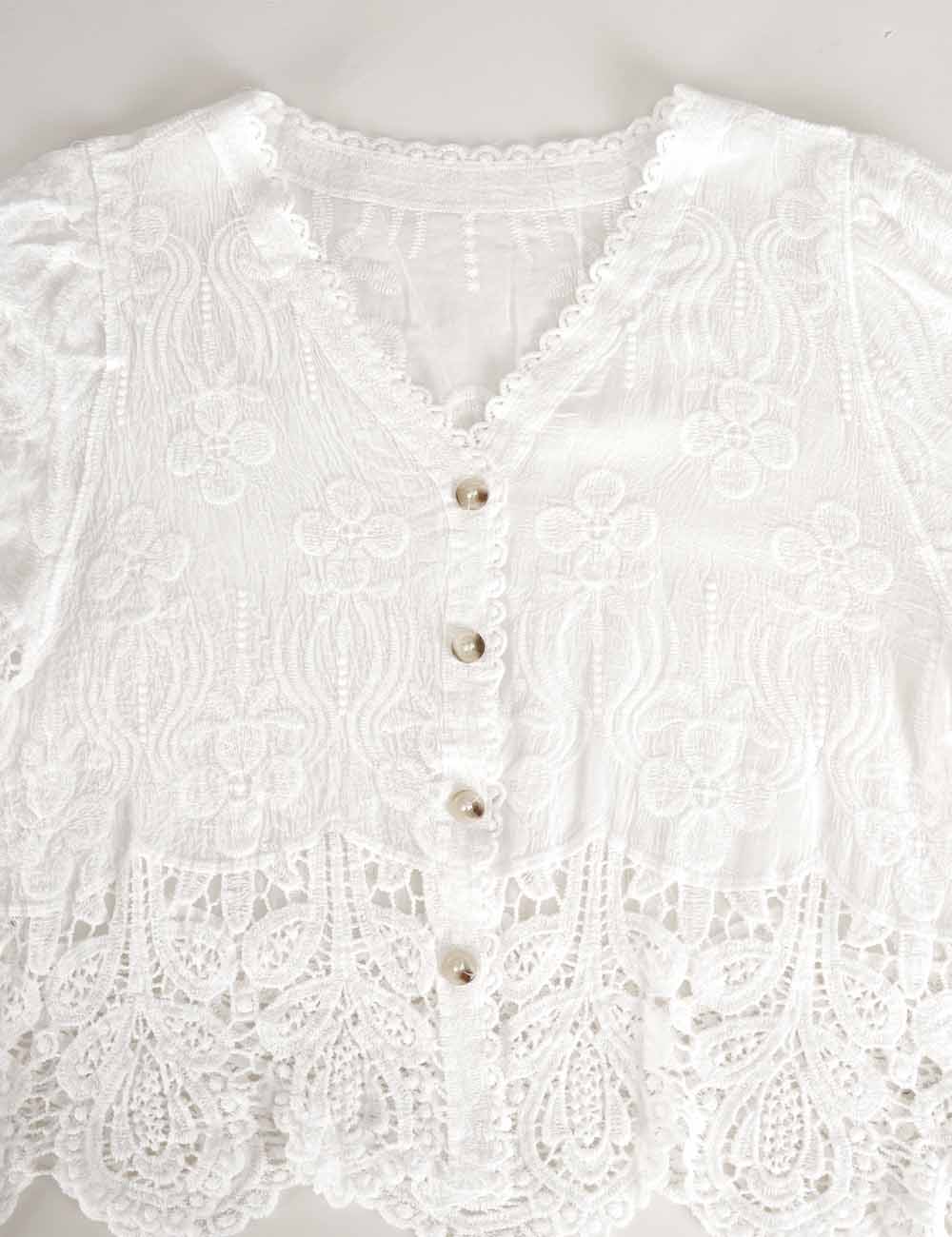 Ladies Crochet Lace Embroidered Button Top & Pants Set