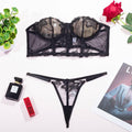 2PCS Embroider Lingerie Set Crop Top and Thong