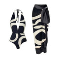 Ladies 2PCS Floral Halter One Piece Swimwea Set with Wrap