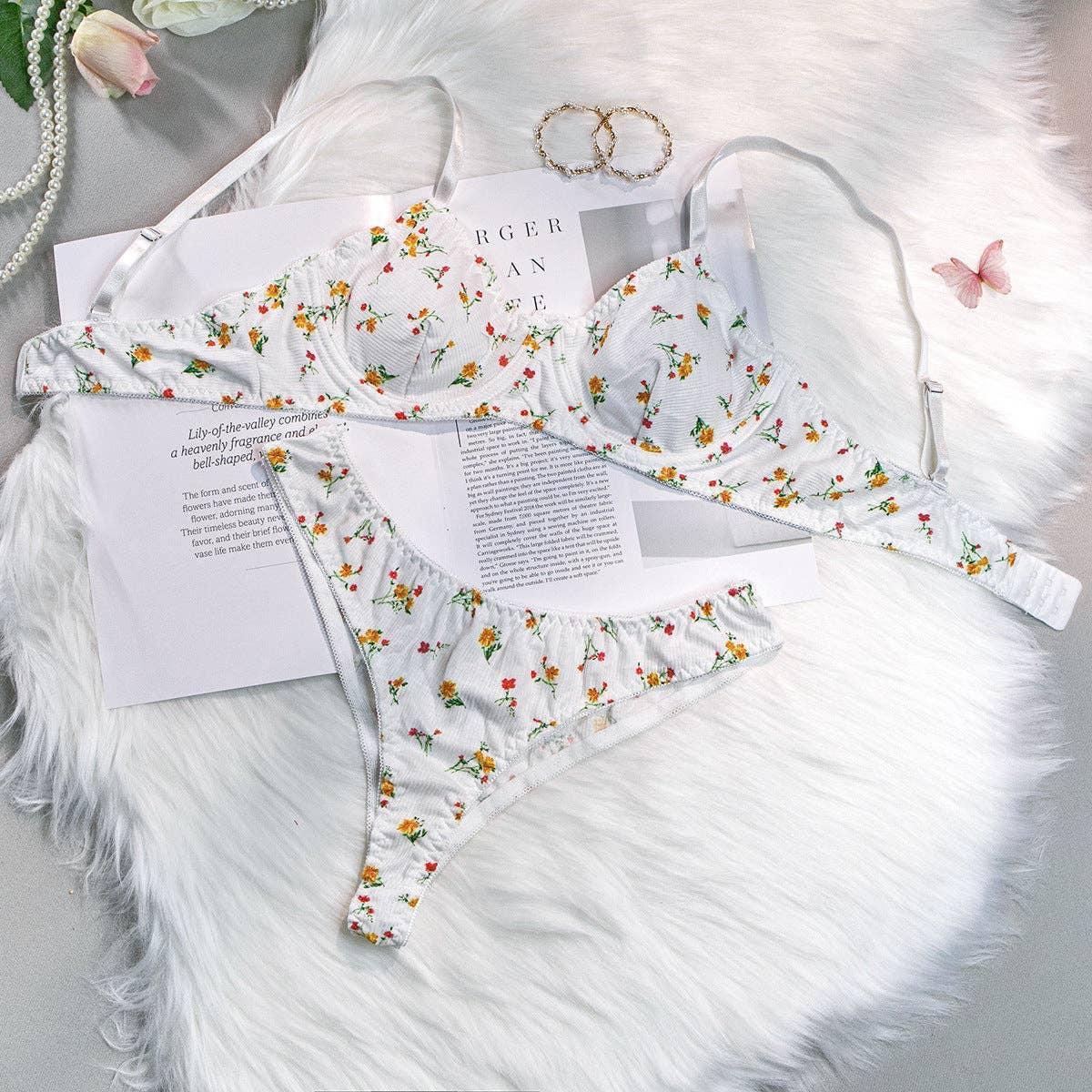 2PCS Floral Print Sexy Lingerie Set