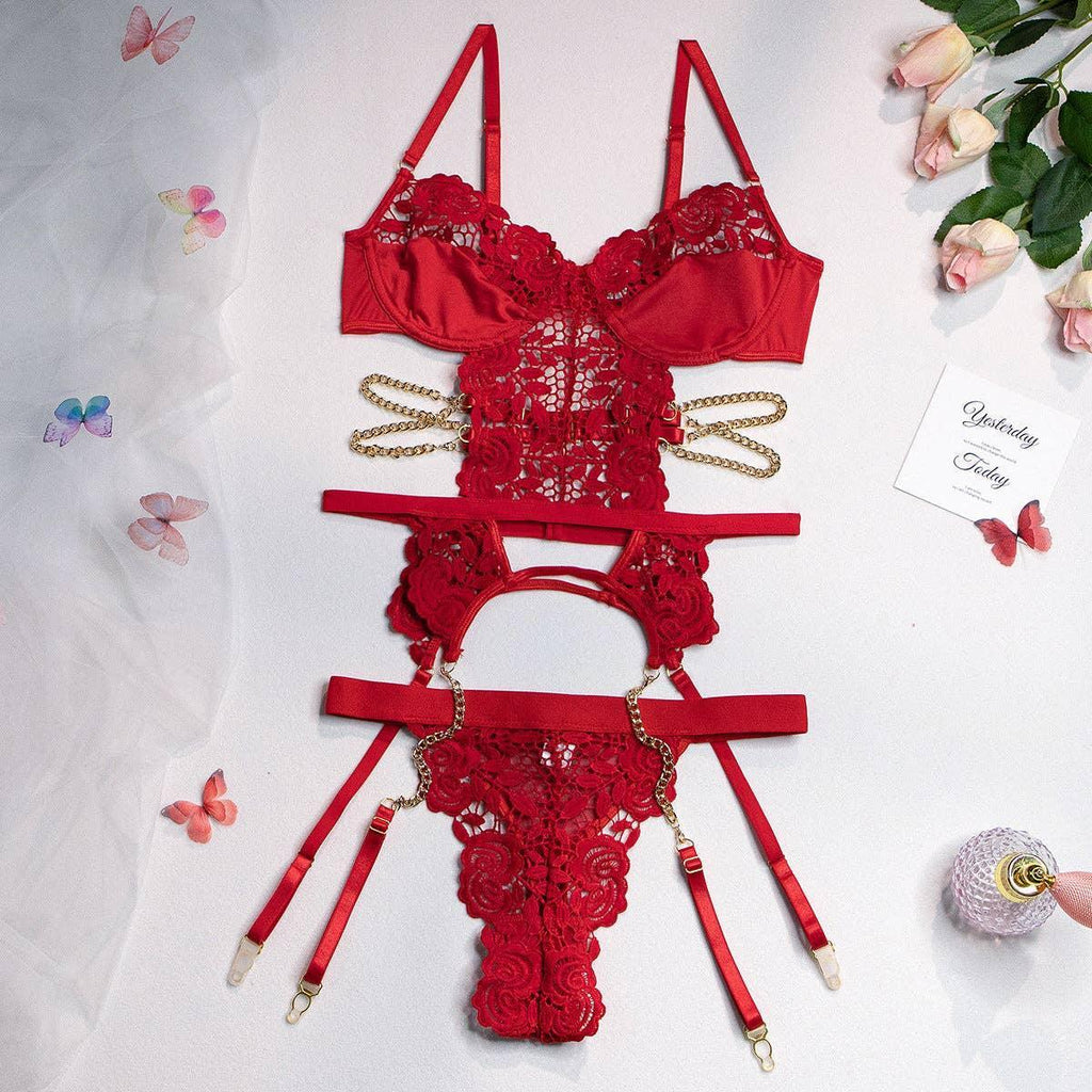 2PCS Lace Sexy Lingerie Set with Garter Belt