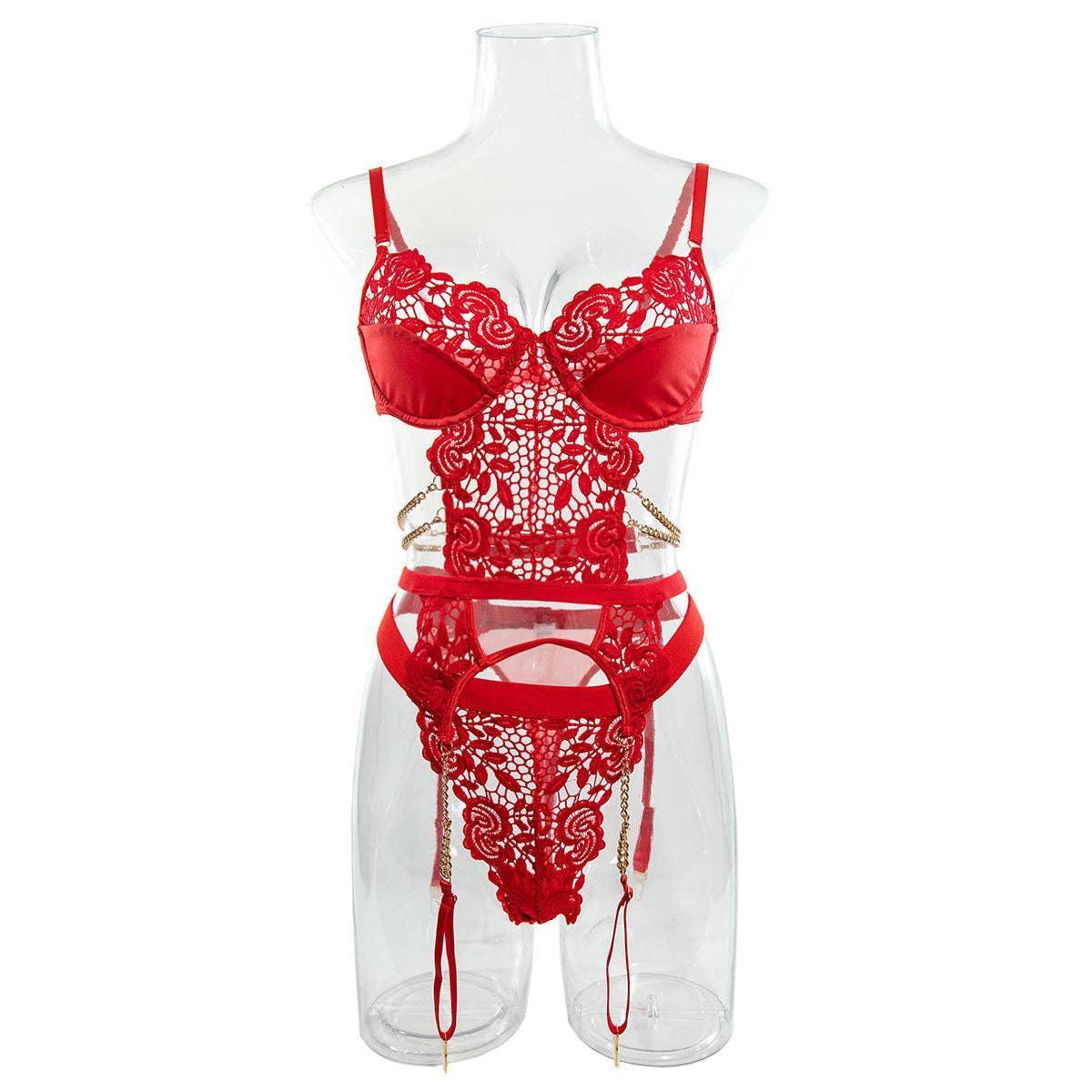 2PCS Lace Sexy Lingerie Set with Garter Belt