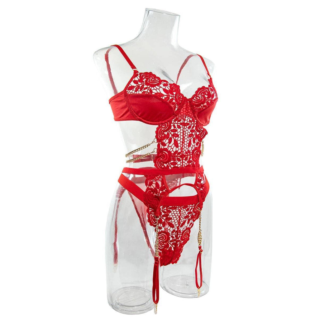 2PCS Lace Sexy Lingerie Set with Garter Belt