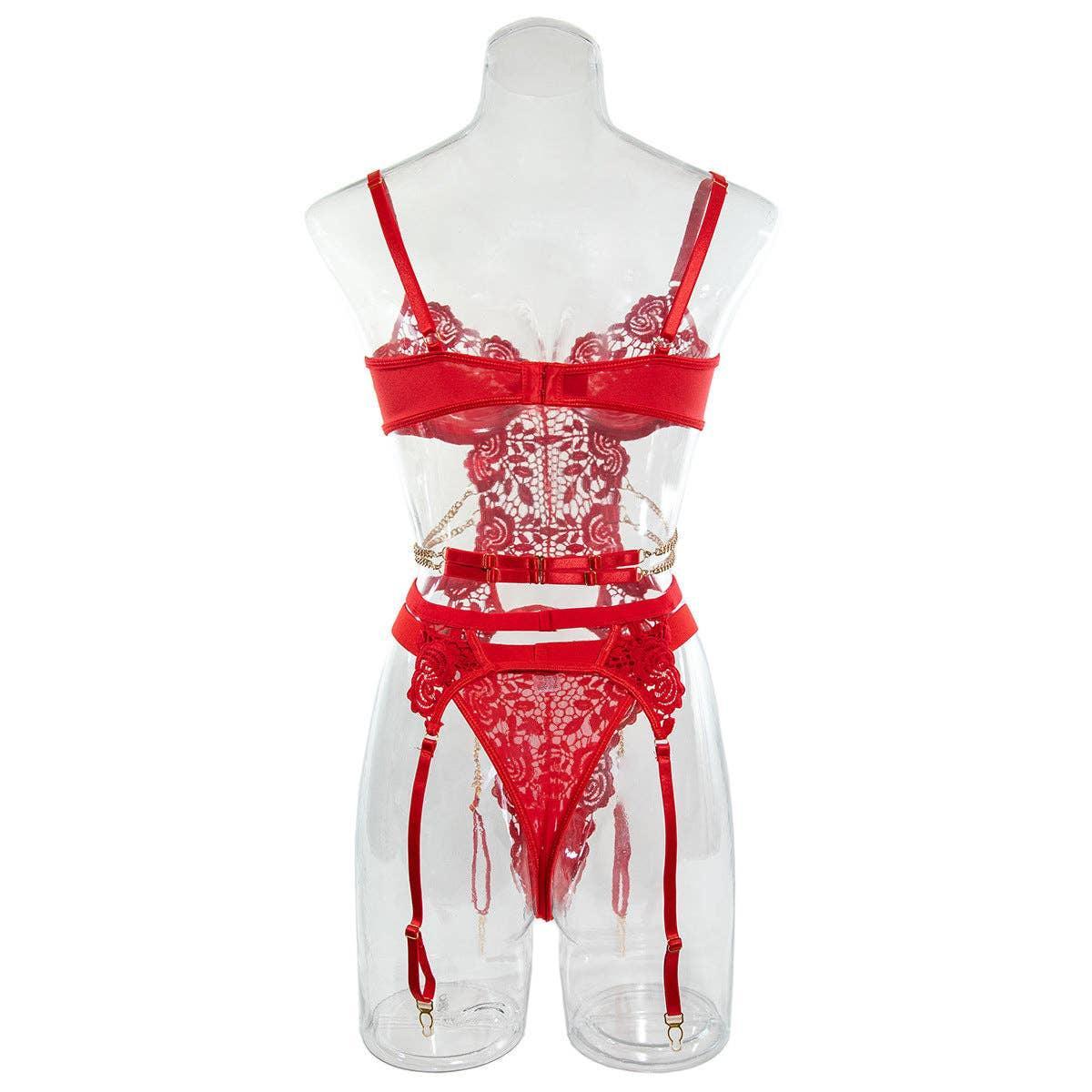 2PCS Lace Sexy Lingerie Set with Garter Belt