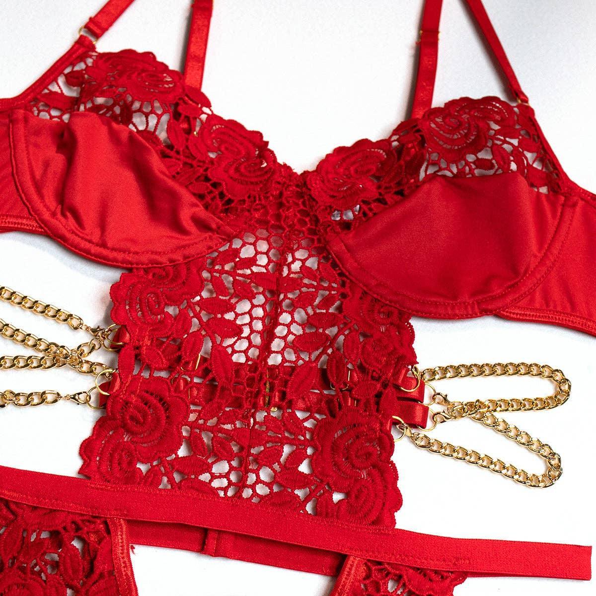 2PCS Lace Sexy Lingerie Set with Garter Belt