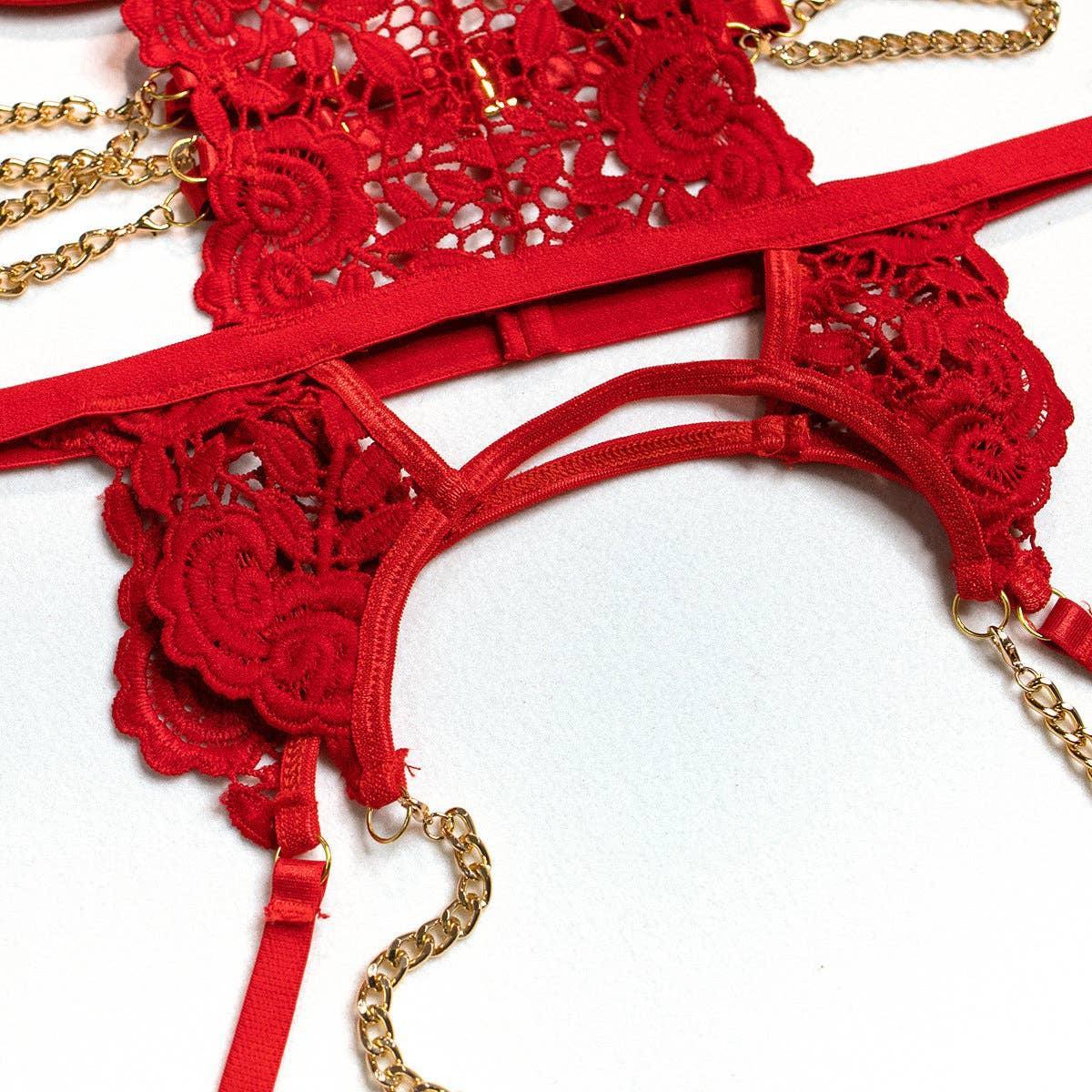 2PCS Lace Sexy Lingerie Set with Garter Belt