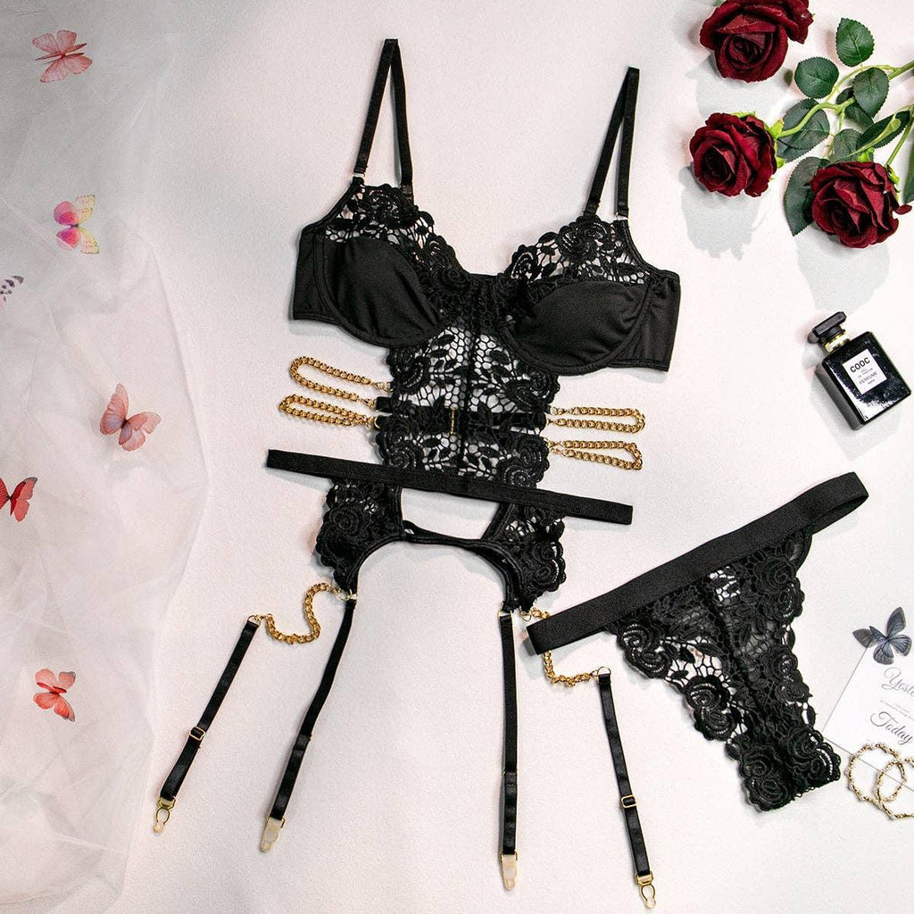 2PCS Lace Sexy Lingerie Set with Garter Belt