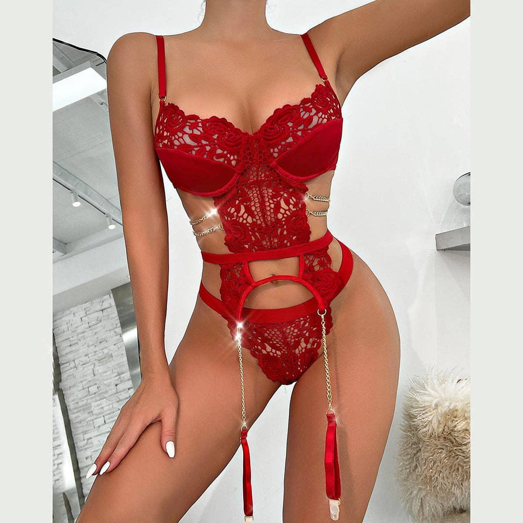 2PCS Lace Sexy Lingerie Set with Garter Belt