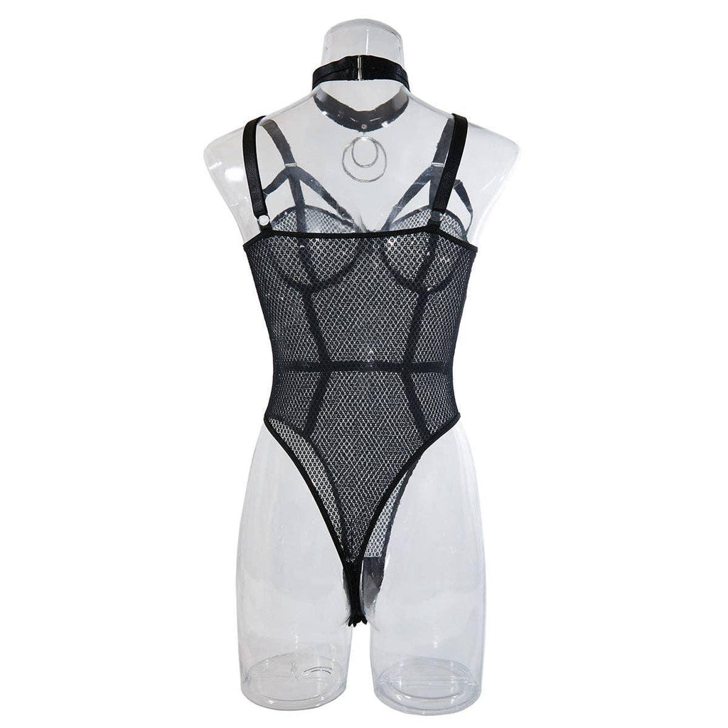 2PCS Metal Silver Sexy Lingerie Teddy