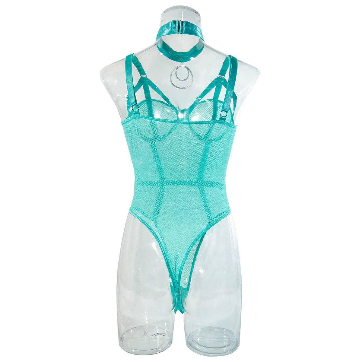 2PCS Metal Silver Sexy Lingerie Teddy