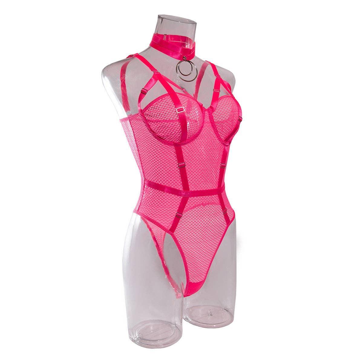 2PCS Metal Silver Sexy Lingerie Teddy