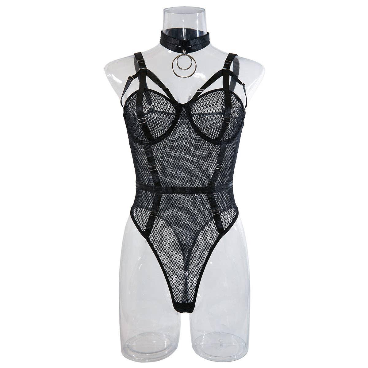 2PCS Metal Silver Sexy Lingerie Teddy