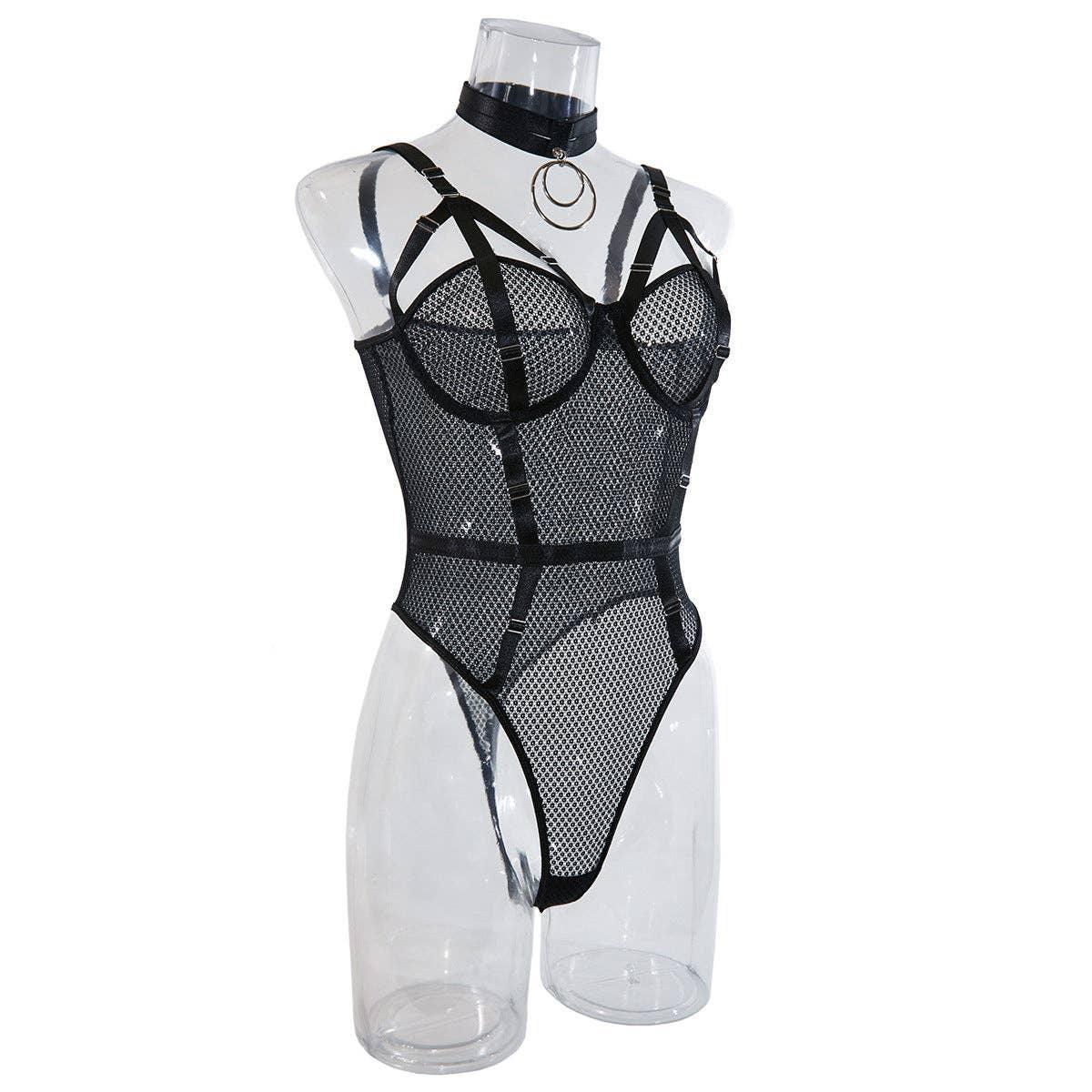 2PCS Metal Silver Sexy Lingerie Teddy
