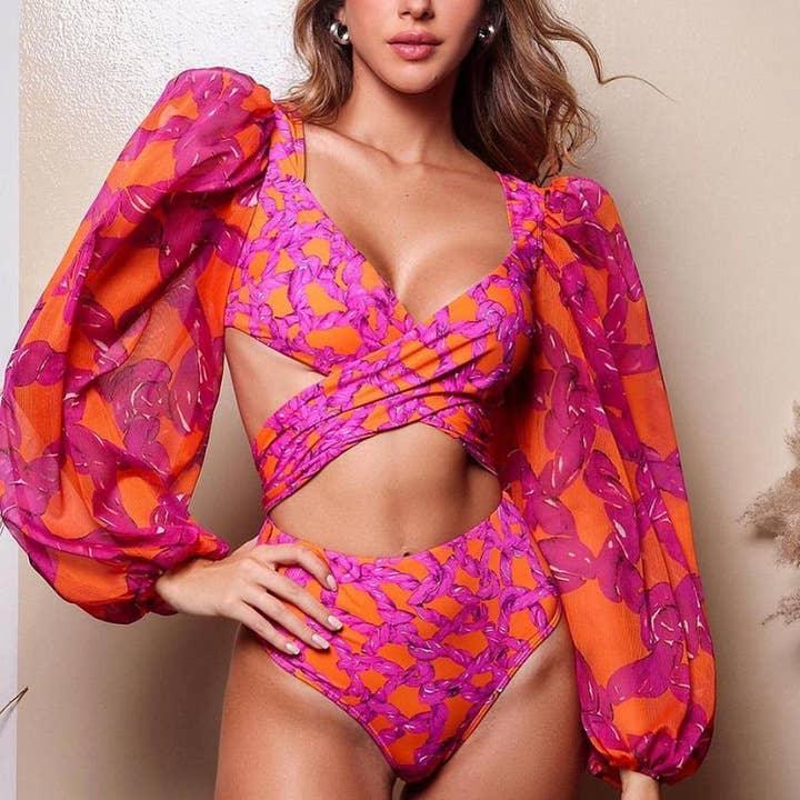 3-Piece Floral Print Bikini Swimsuits with Cover Up 2303