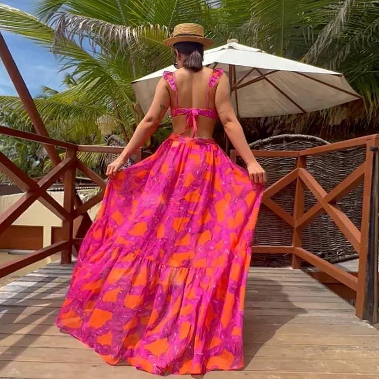 3-Piece Floral Print Bikini Swimsuits with Cover Up