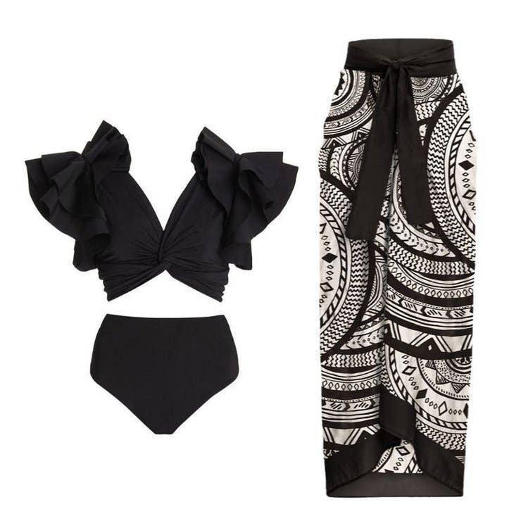 3 Piece Floral Print Bikini Swimsuits with Cover Up Y126