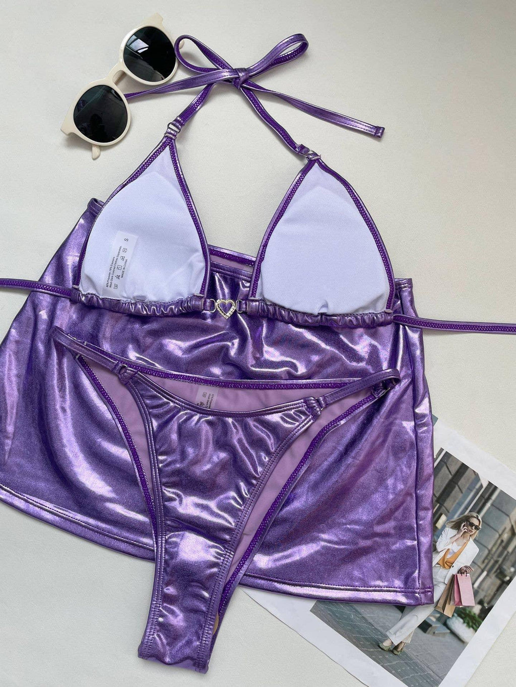 3-Piece Metallic Color Bikini Swimsuits with Cover Up A156