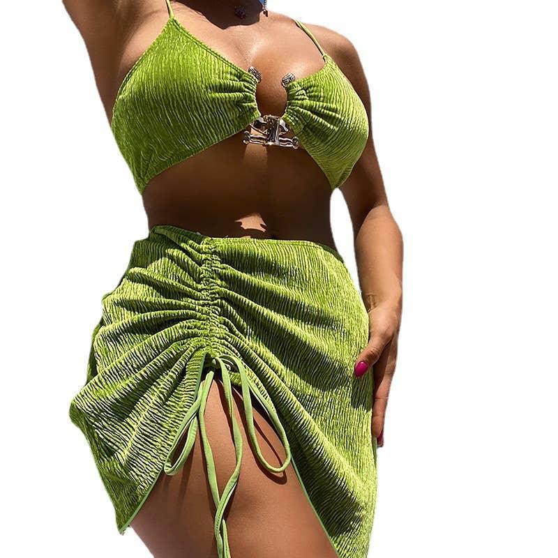 3 Piece Solid Color Bikini Set Swimsuit with Wrap 23020