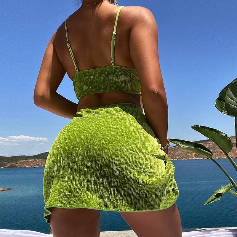3 Piece Solid Color Bikini Set Swimsuit with Wrap 23020