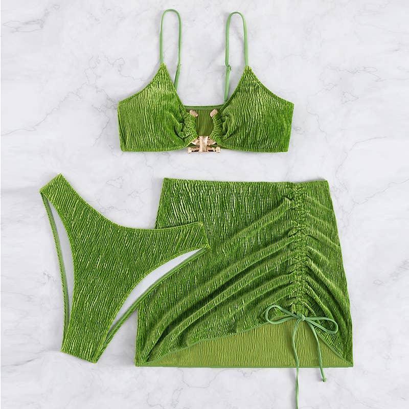 3 Piece Solid Color Bikini Set Swimsuit with Wrap 23020