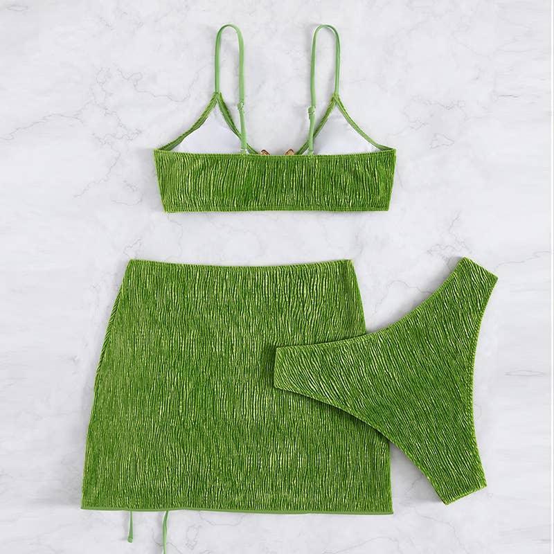 3 Piece Solid Color Bikini Set Swimsuit with Wrap 23020