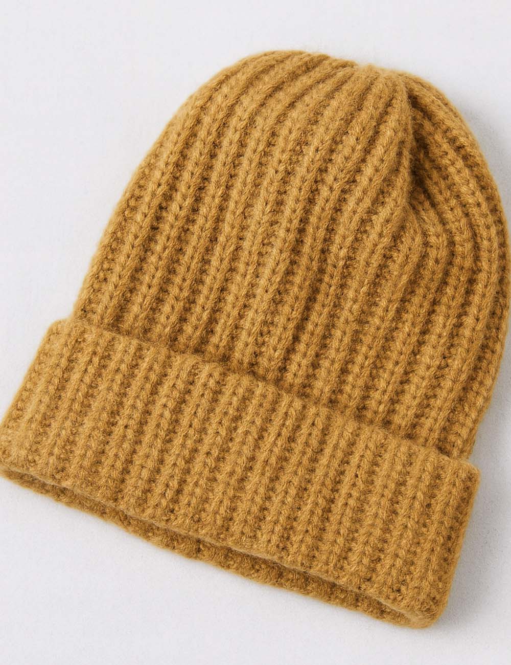Ladies Solid Color Ribbed Knit Folded Hem Slouchy Hat