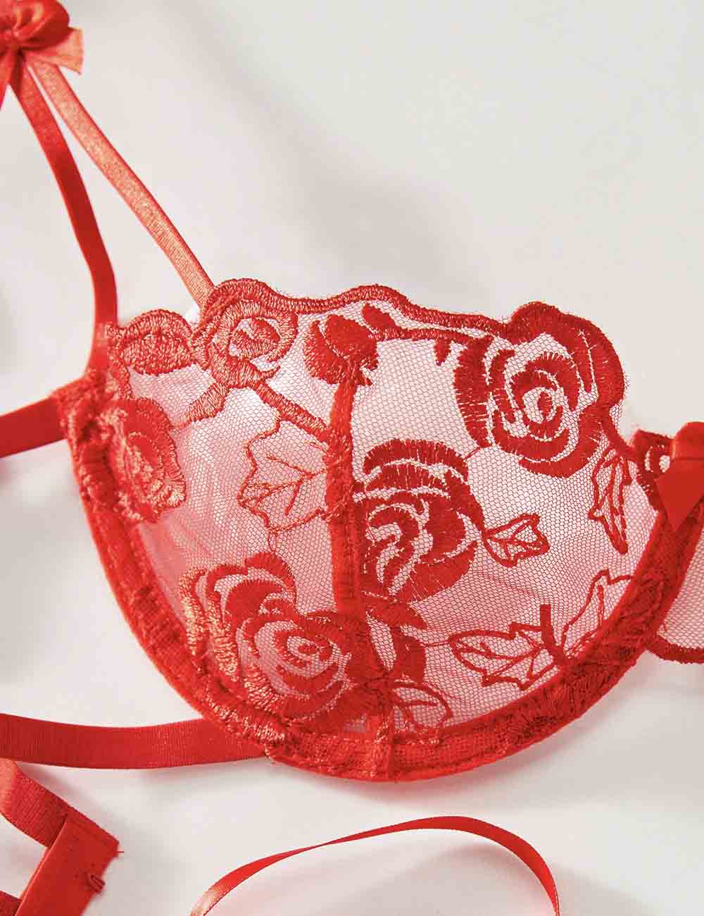 Ladies Floral Embroidery See Through 2PCS Lingerie Set 8HF4217