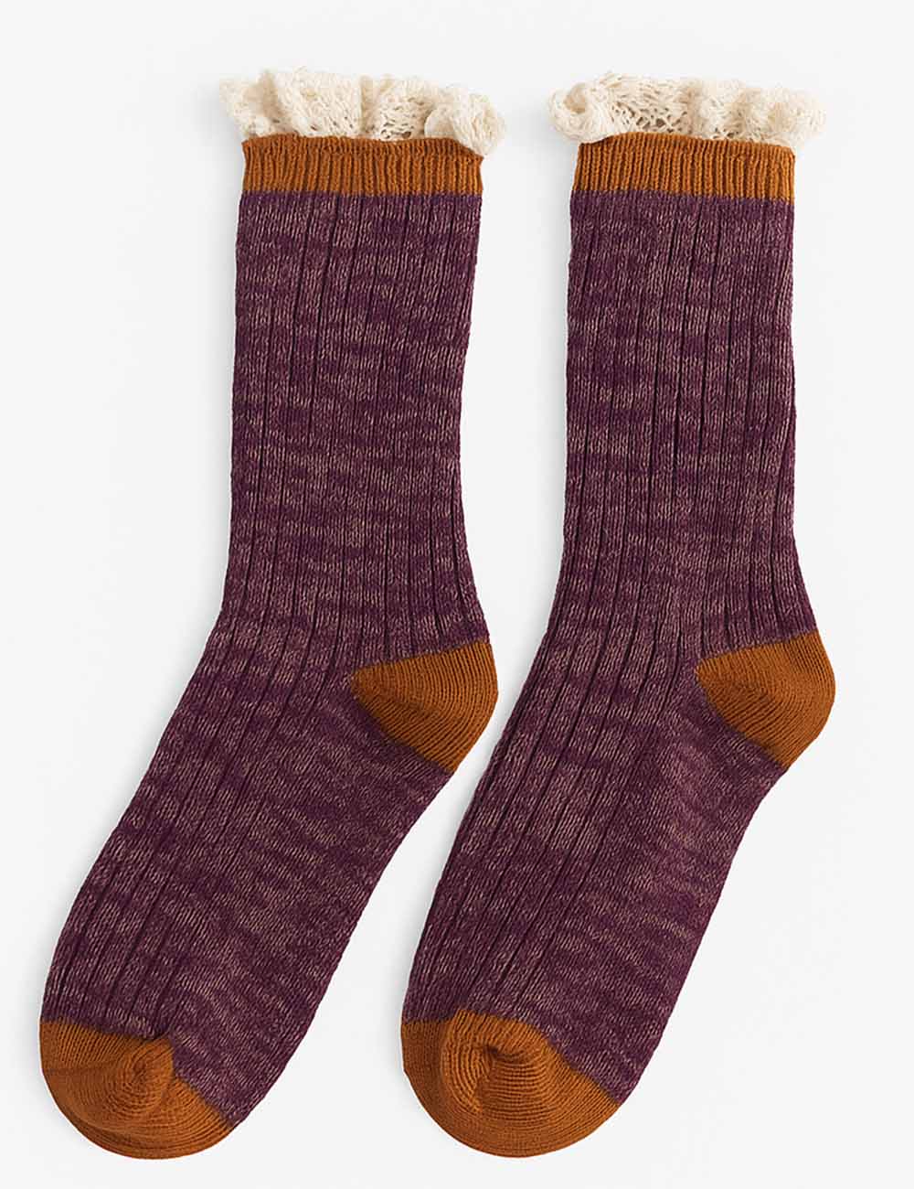 Ladies Vintage Ruffle Lace Trim Knit Midi Calf Socks