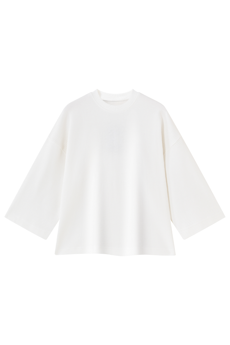 Men Spring Waffle Knit Drop Shoulder 3/4 Sleeve Top