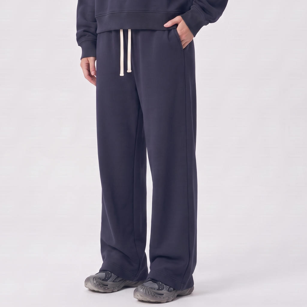 Unisex Spring Cotton Wide-Leg Drawstring Pocket Sweatpants