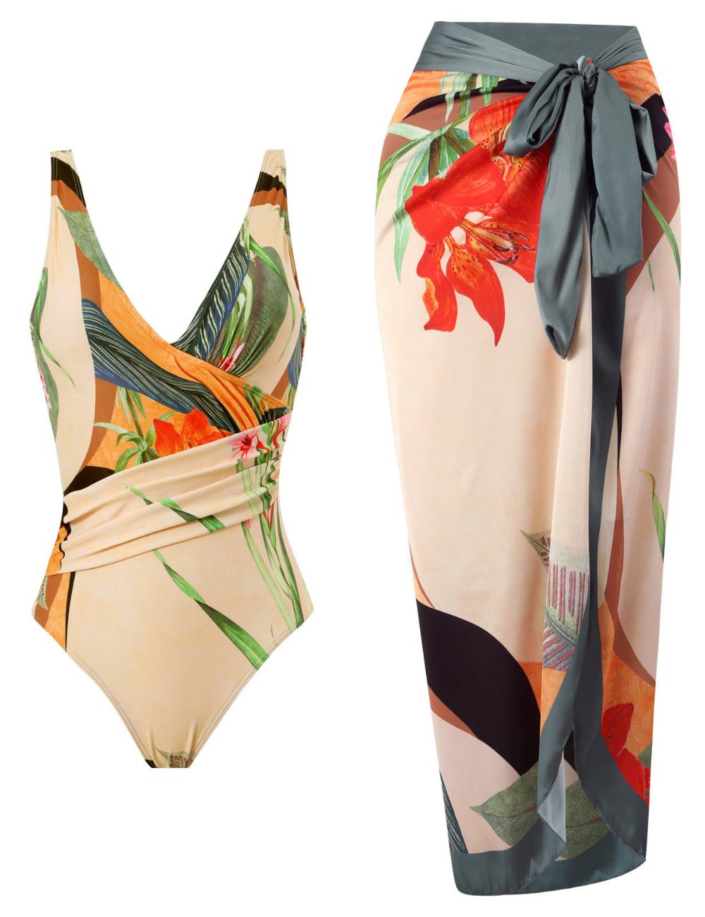 Ladies Print One Piece Swimwear with Cover SKSW40136