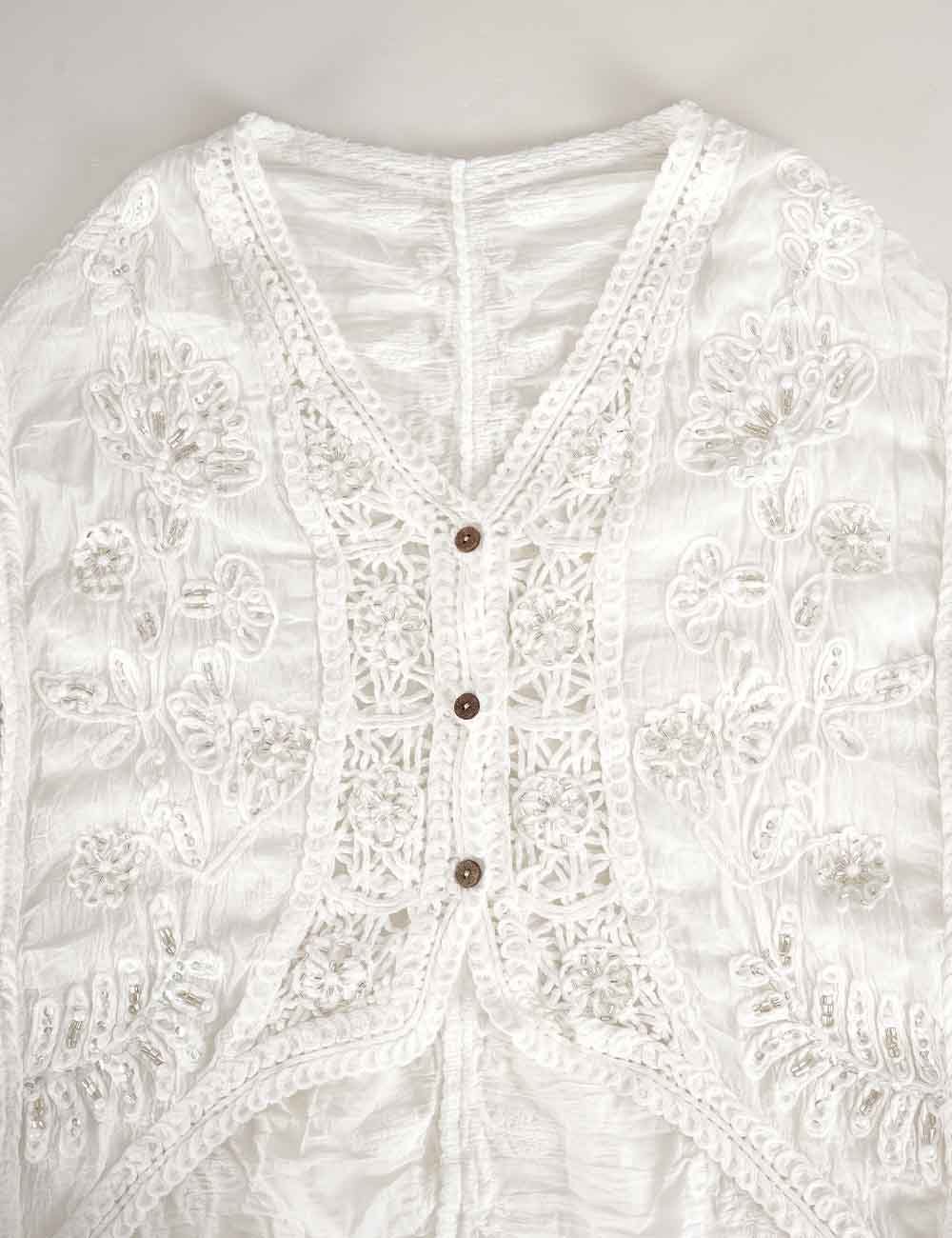 Ladies Boho Embroidery Crochet Knit Kimono Sleeves Cardigan