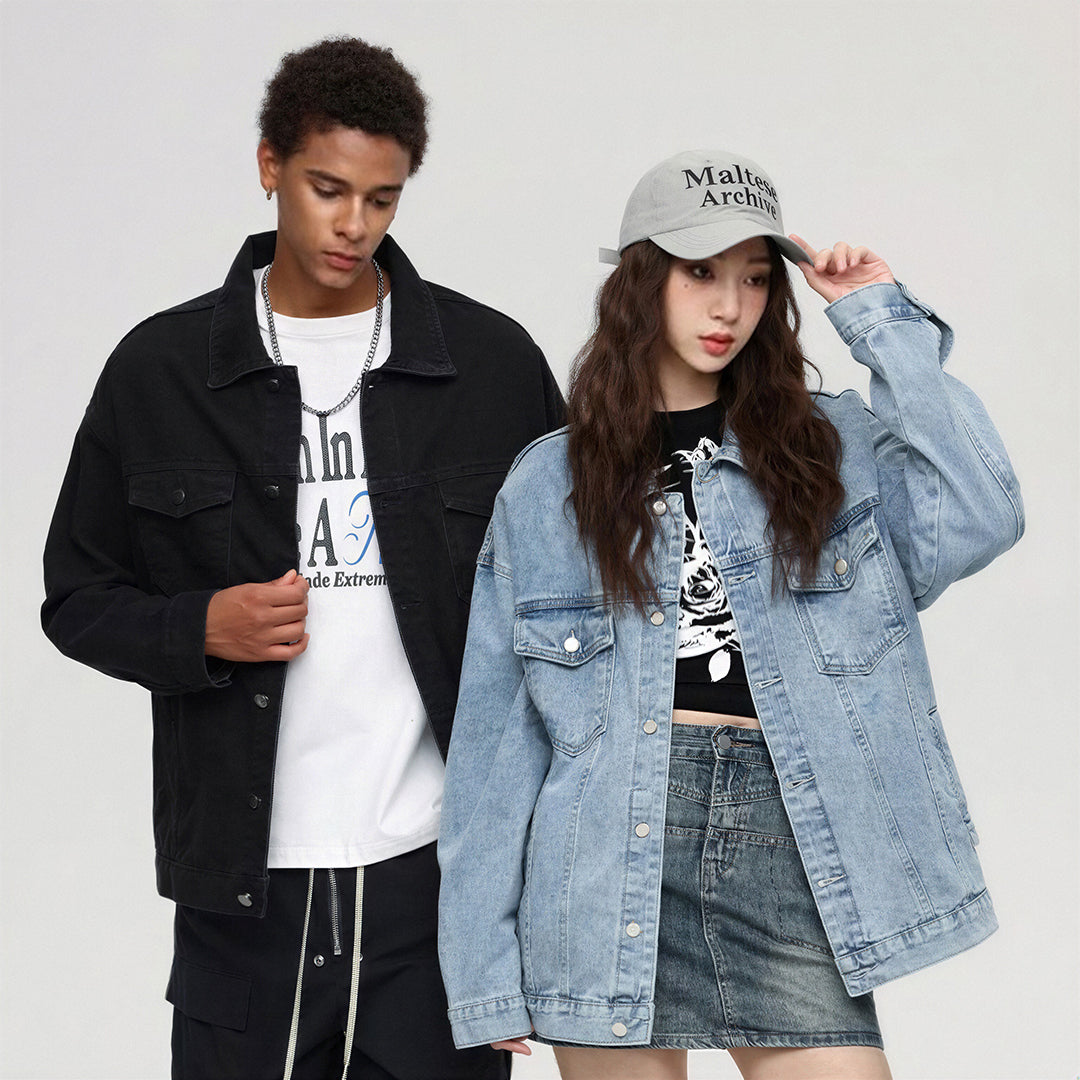 Unisex Spring Vintage Washed Oversized Denim Trucker Jacket