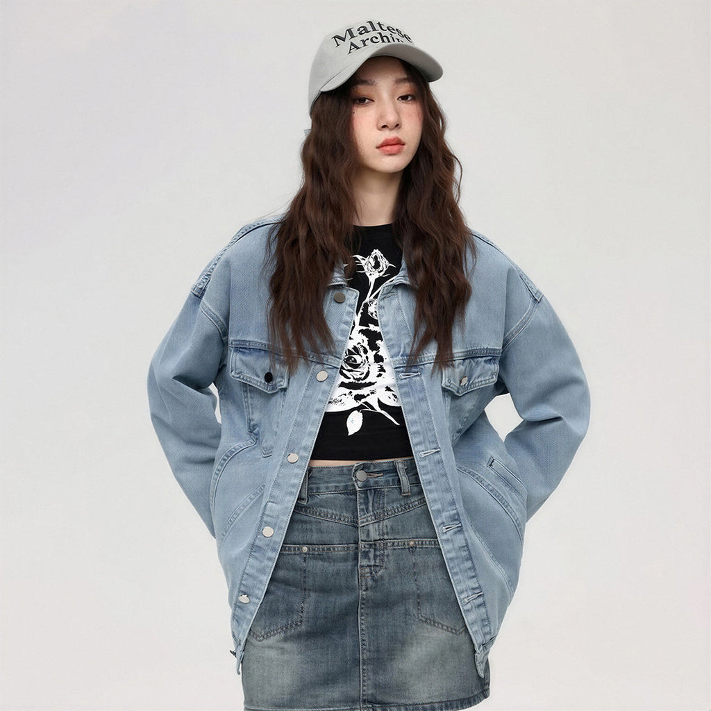 Unisex Spring Vintage Washed Oversized Denim Trucker Jacket