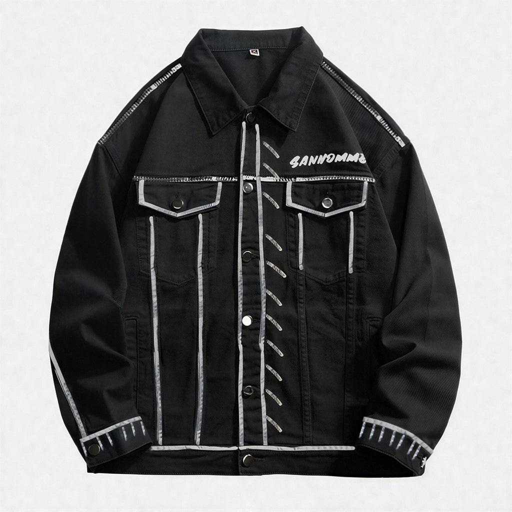 Unisex Spring Graffiti Contrast Stitching Denim Jacket