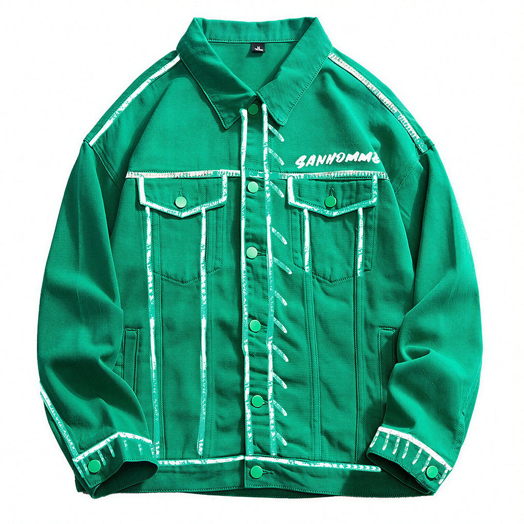 Unisex Spring Graffiti Contrast Stitching Denim Jacket