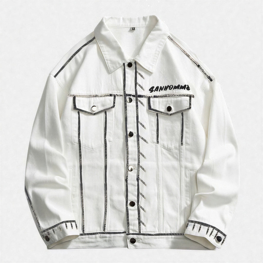 Unisex Spring Graffiti Contrast Stitching Denim Jacket