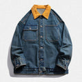 Unisex Spring Yellow Collar Vintage Washed Denim Jacket