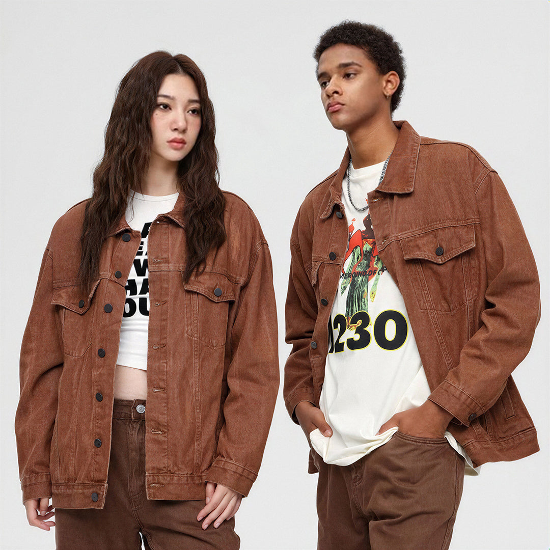 Unisex Spring Vintage Washed Denim Trucker Jacket