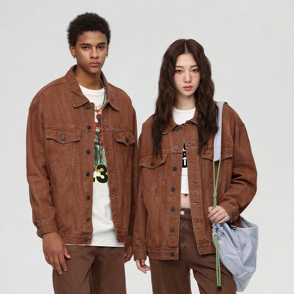 Unisex Spring Vintage Washed Denim Trucker Jacket