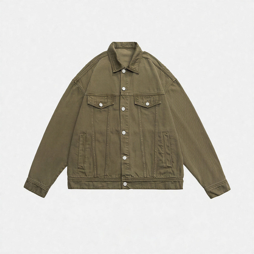 Unisex Spring Pigment Dyed Oversized Denim Trucker Jacket