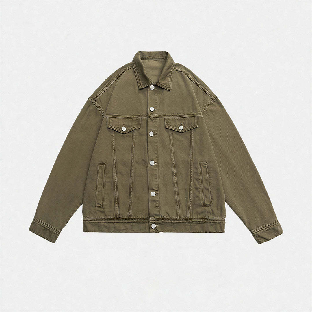 Unisex Spring Pigment Dyed Oversized Denim Trucker Jacket