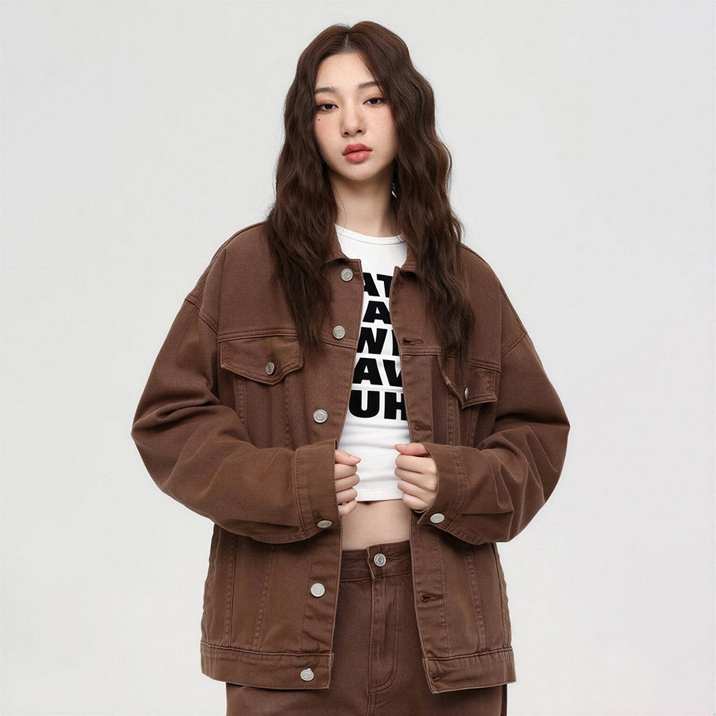 Unisex Spring Pigment Dyed Oversized Denim Trucker Jacket