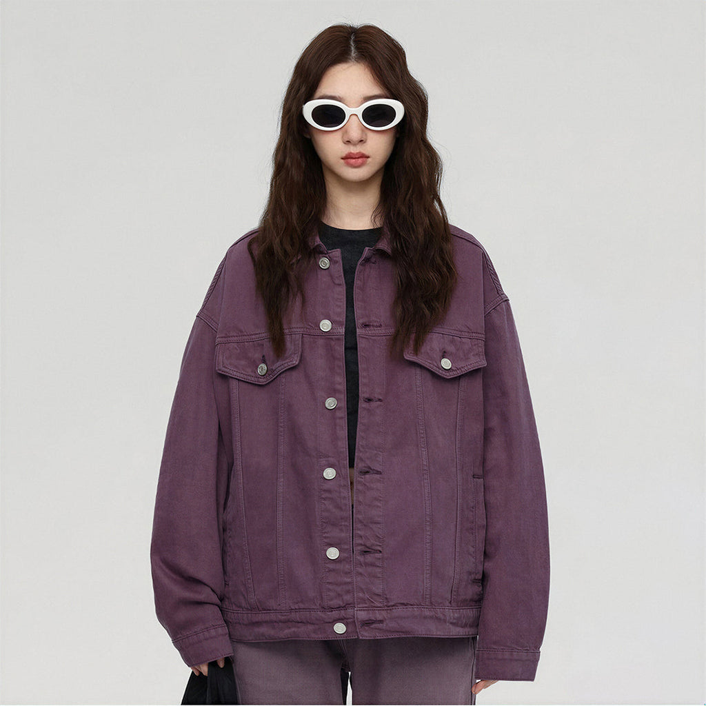 Unisex Spring Pigment Dyed Oversized Denim Trucker Jacket