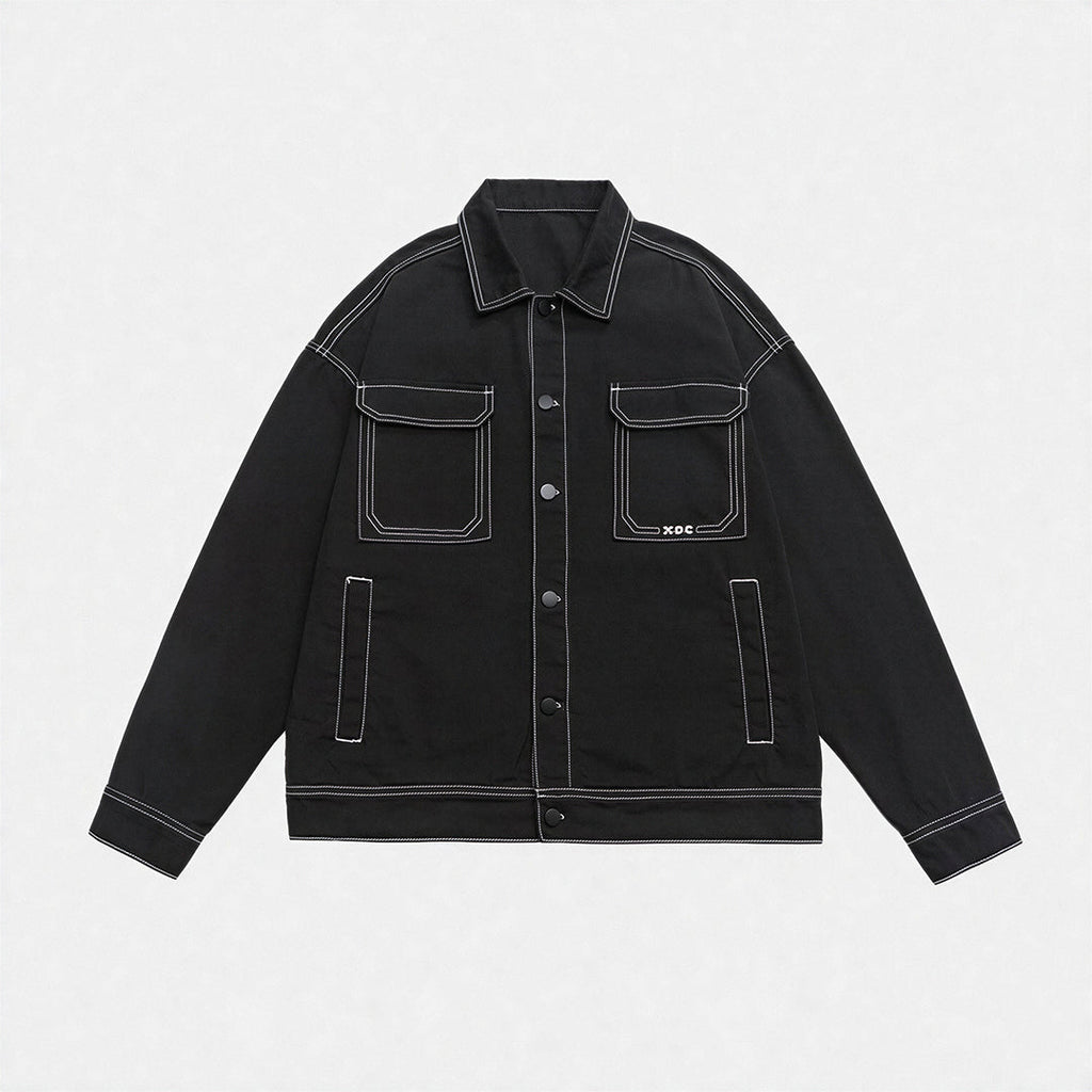 Unisex Spring Contrast Stitch Oversized Workwear Jacket