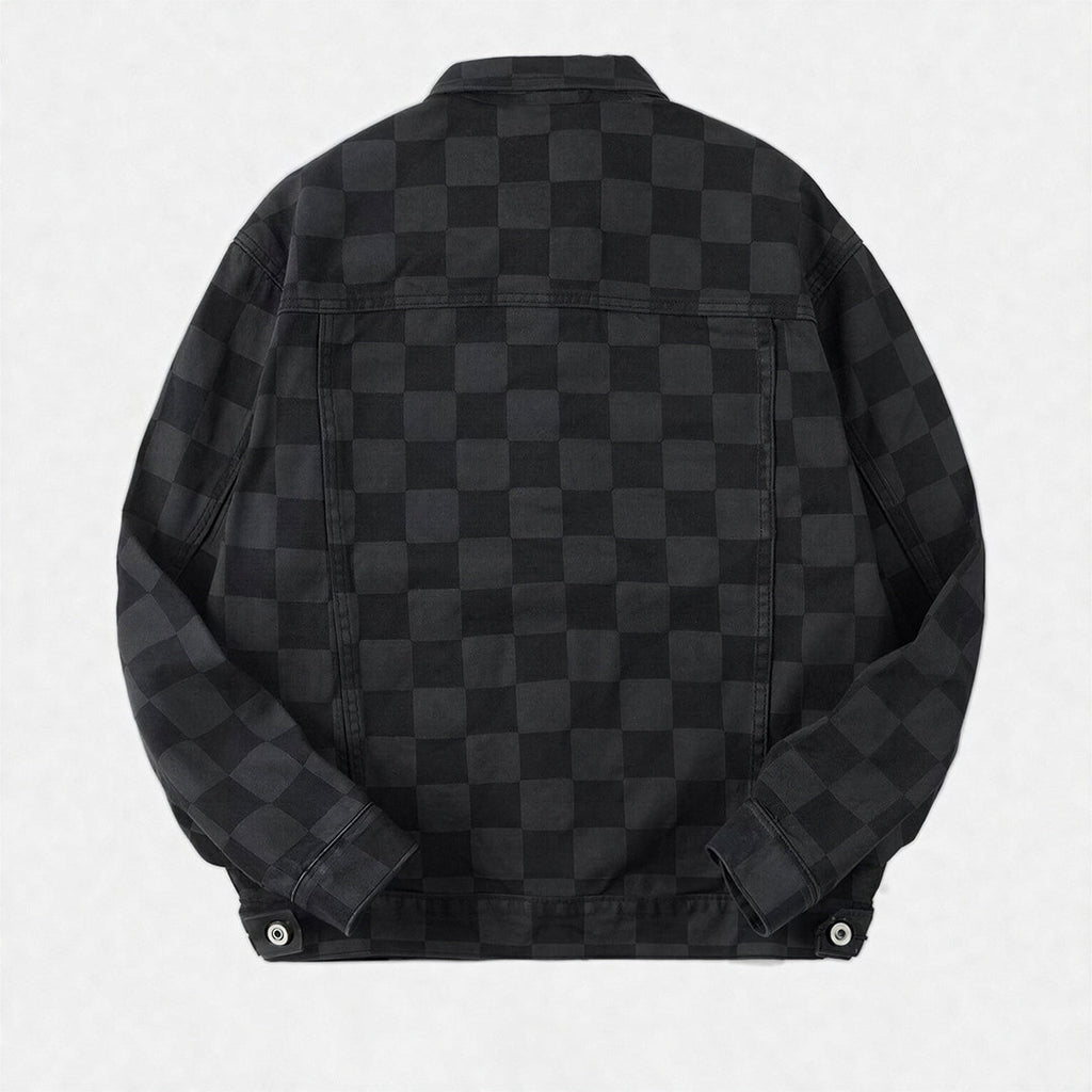 Unisex Spring Checkerboard Oversized Denim Trucker Jacket