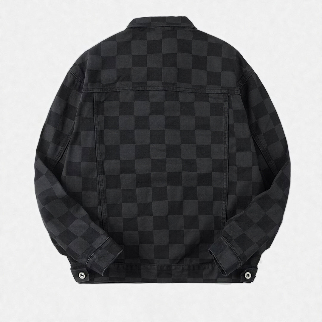Unisex Spring Checkerboard Oversized Denim Trucker Jacket
